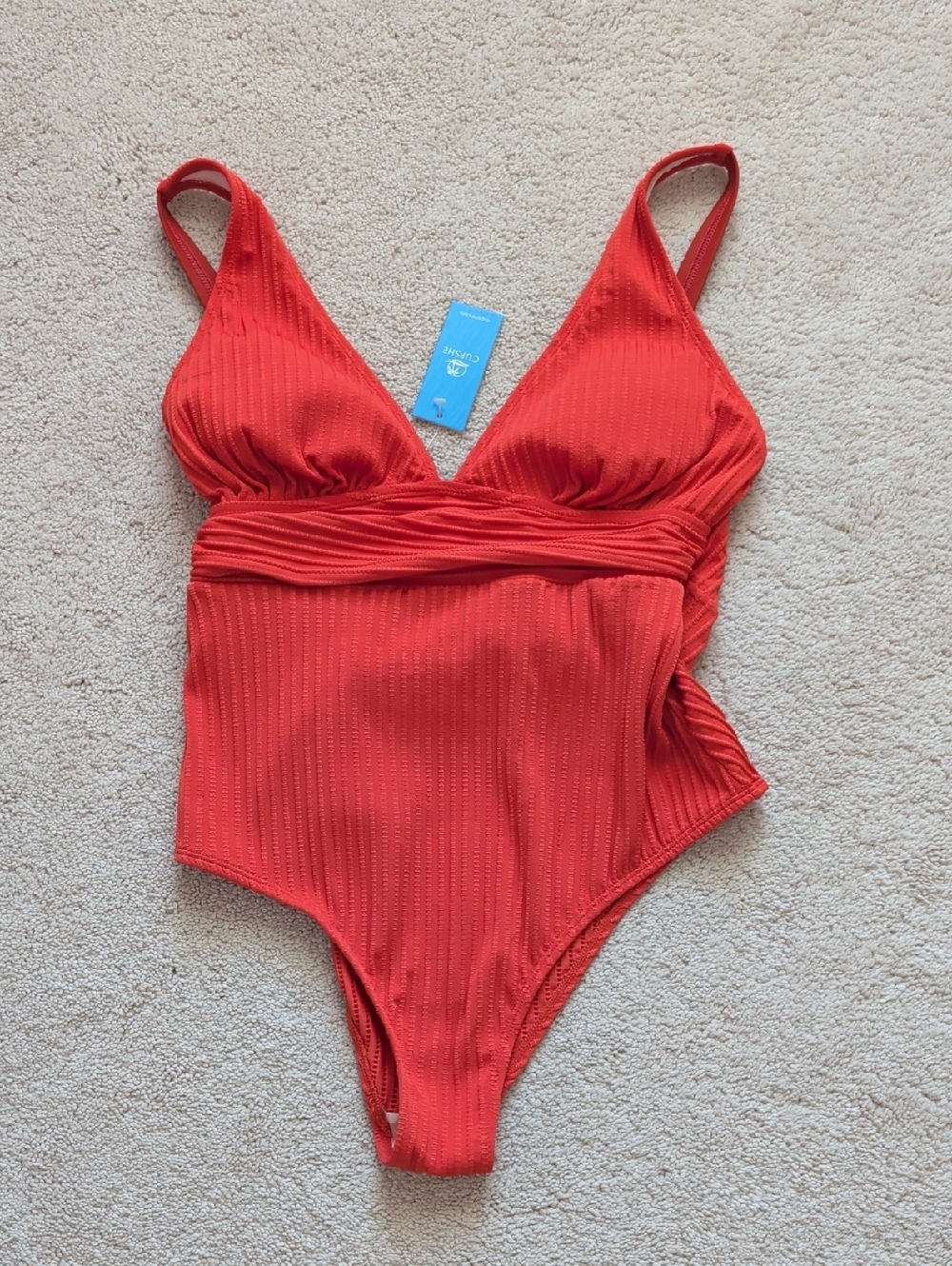 NWT Cupshe Orange Textured One-Piece with Twist Detail Size L